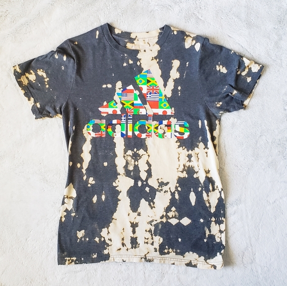 adidas Tops - Adidas World Flag Tee - Custom Bleach Dyed